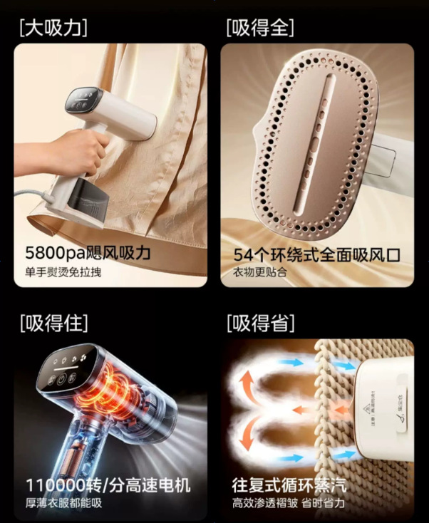 美的手持挂烫机家用吸烫机小型蒸汽电熨斗吸附式熨烫机YBD15XT铝