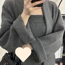港风复古包臀开叉抹胸针织连衣裙保暖加厚中长款毛衣开衫套装女冬