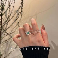 花の緑の玉の新しい中国式の貴重な高級感の指輪の復古の清冷感のセットリング
