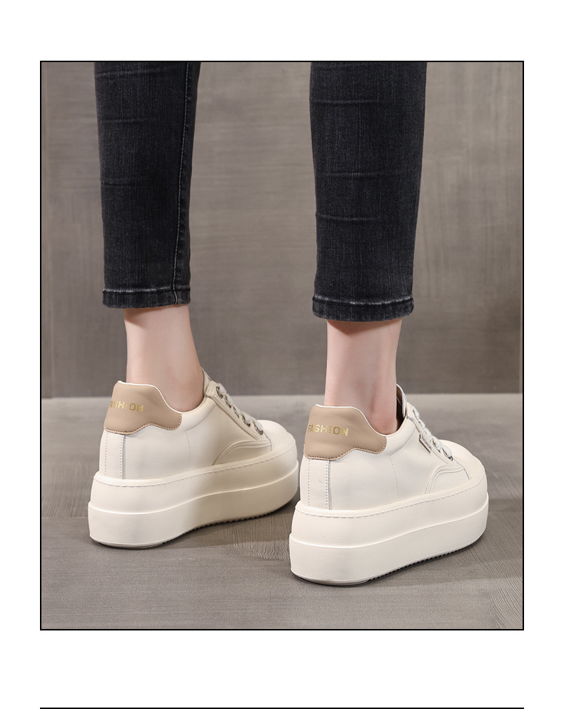 Giày sneaker nữ đế dày tăng chiều cao, phong cách trượt ván, đế mềm — Màu đen be chi tiết 16