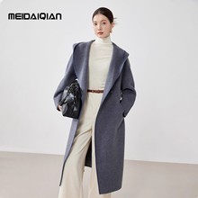 双面羊绒连帽大衣女2025新款长款宽松慵懒风浴袍外套秋冬专柜同款