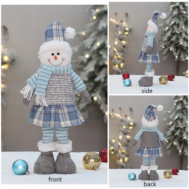 北欧クリスマス新製品ブルー生地伸縮式サンタクロース雪だるまヘラジカ人形クリスマス人形装飾|undefined