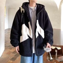 冬季休闲羊羔绒连帽百搭棉服男士美式复古设计感加厚宽松保暖外套