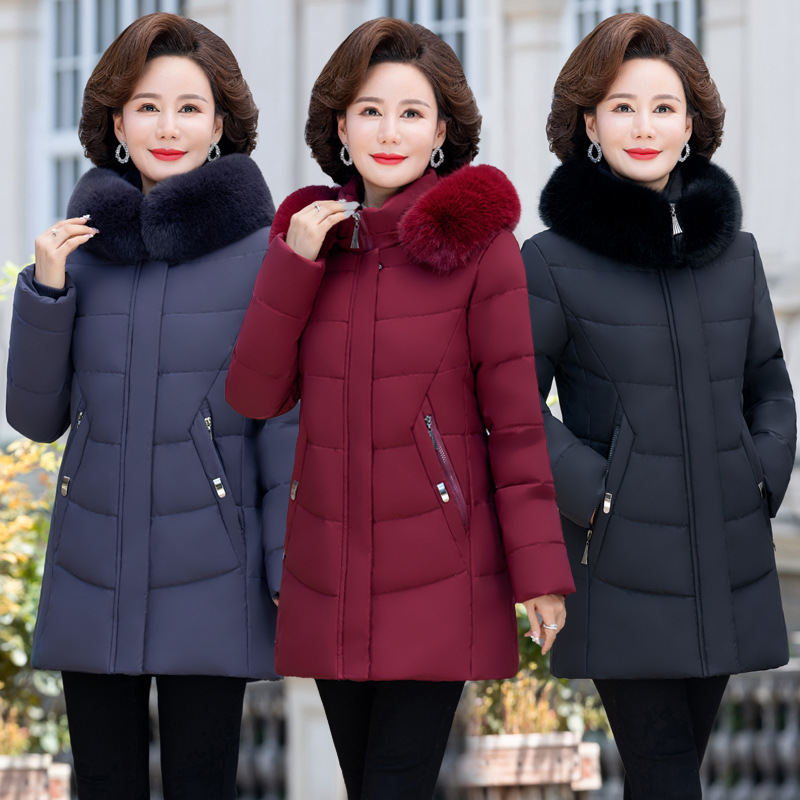 冬专柜高端妈妈时尚百搭羽绒服中老年修腰显瘦白鸭绒中长款外套女