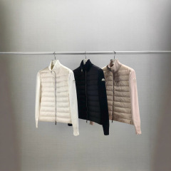 蒙家25ss M家新款纯色立领针织拼接拉链长袖羽绒服外套女款