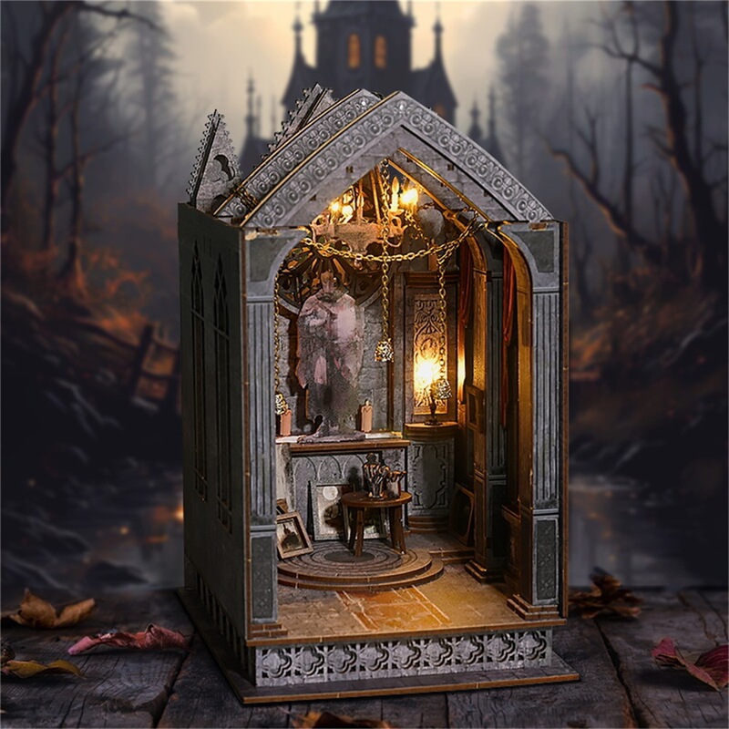 Gothic Bookend DIY Quiet Night Prayer Puzzle Intelligent 3D Assembled Miniature Model Birthday Gift Toy Boy