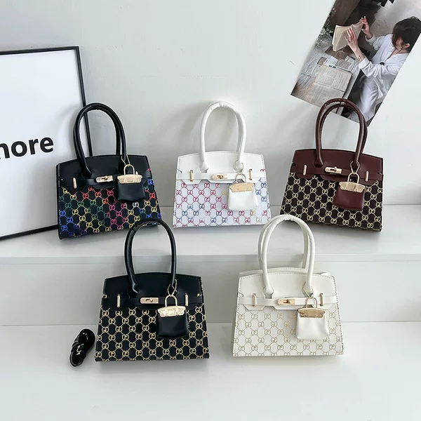 Cross-border trendy textured small square handbag for women, 2026 autumn new collection, plaid patchwork shoulder bag, commuter crossbody bag