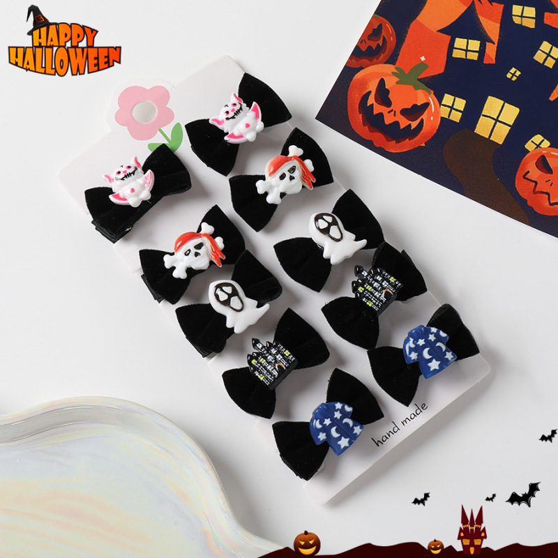 新款万圣节发夹发饰套装Halloween可爱蝴蝶结头饰品跨境卡通发卡|undefined