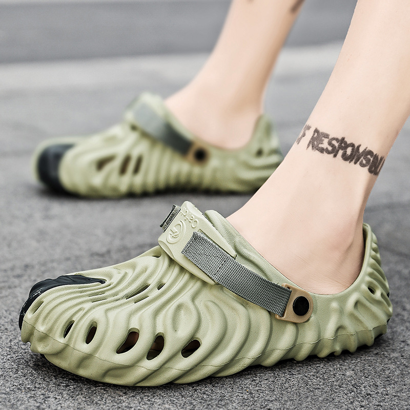 Huella digital agujero zapatos personalidad hombres 2023 verano casual al aire libre antideslizante plataforma sandalias pareja playa cerrada dedo del pie zapatillas