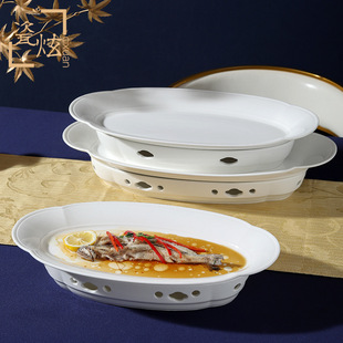 Oval Fish Plate with Furnace Alcohol Lamp Heat Preservation Furnace Hotel Restaurant Restaurant Banquet Special Dish Ceramic Tableware