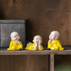 Cute Ceramic Little Monk Zen Home Decor Desk Ornament Car Interior Decoration Garden Pot Centerpiece