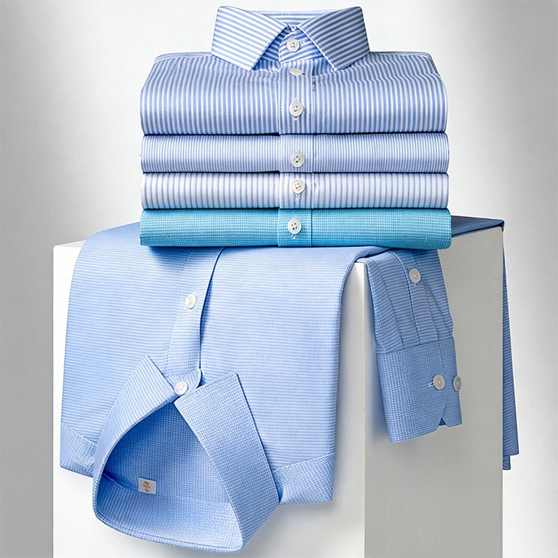Spring Hot-Selling Dp Non-Iron Shirt for Men, 80-Count Business Formal Striped White Shirt, High-End All-Cotton Men's Long-Sleeve Wholesale