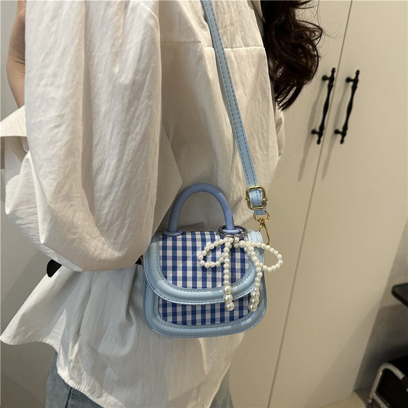 跨境亚马逊超火格纹手提包轻奢迷你马鞍包女童bags珍珠迷你口红包