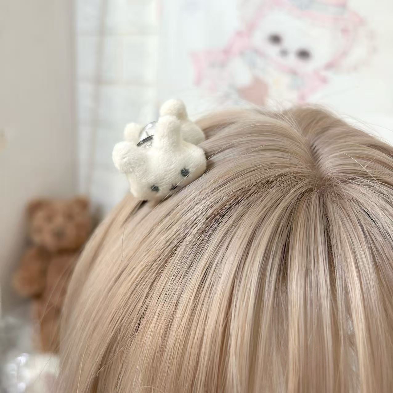 Cute and Soft Bunny Hair Clip Plush Double-Sided Princess Hair Accessory Versatile for Girls Loli Anime Style
