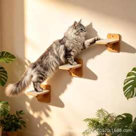 跨境木质猫爬架墙壁式不占地喂食架猫架木制猫抓柱猫咪玩具猫跳板