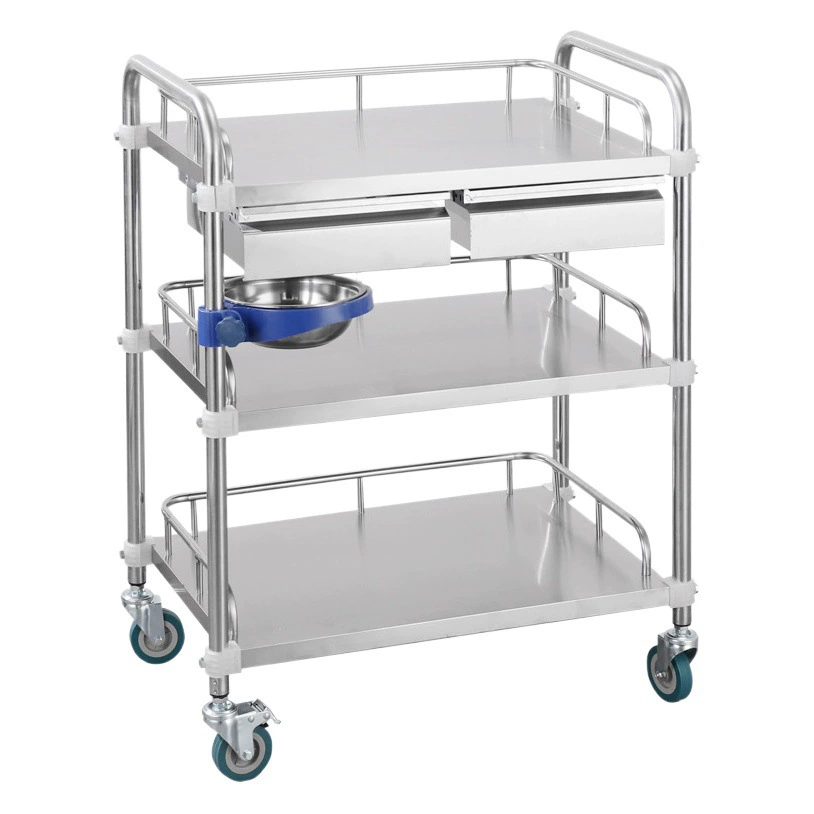 Утолщенная медицинская тележка для обработки нержавеющей стали трехслойная тележка для оборудования Больничная туалетная тележка для красоты и физиотерапии