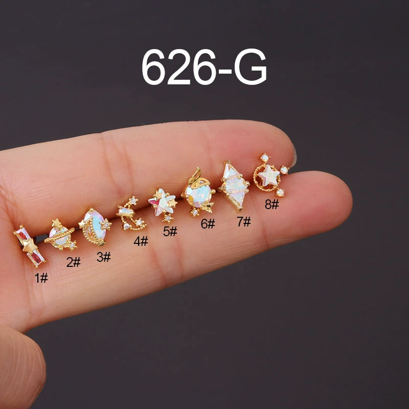 Серьга-цепочка 20G из нержавеющей стали с цирконом, безболезненна для сна, крепление 6 мм