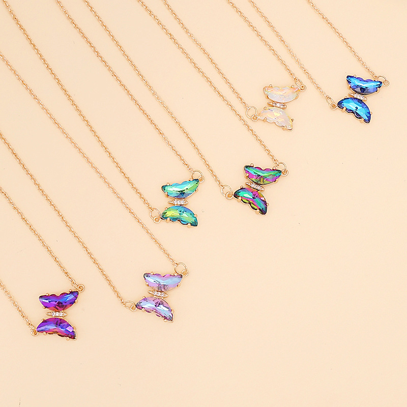 fashion simple multicolor gradient butterfly necklace