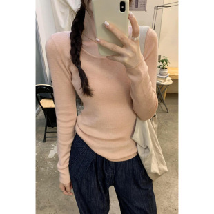 Discount Lazy Gentle Style U-Collar Long Sleeve Wool Knitwear Women's Early Autumn High-end Slim-fit Top