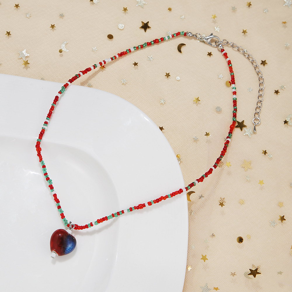 Vacation Heart Shape Beaded Glass Womenu0027S Necklace 1 Piece