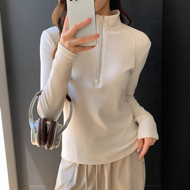 H355严选半拉链半高领打底衫女秋冬加绒保暖卫衣百搭显瘦长袖上衣|undefined