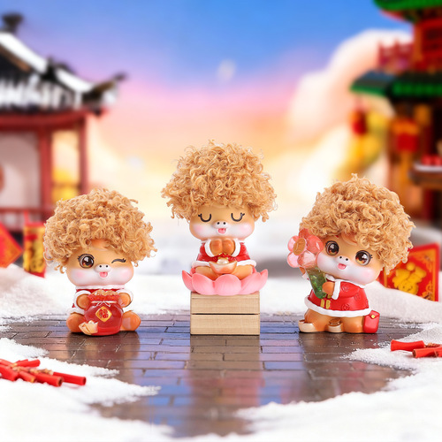 The new style has good meaning for horses, auspicious happiness, plus horse music, happy explosion head blind box, creative resin desktop decoration
