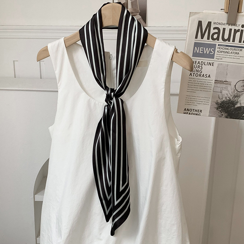 Bufanda de seda, ambiente coreano, impresión de verano, tiras largas de doble capa, bolsa de encaje en ángulo oblicuo, bufanda pequeña, pañuelo en la cabeza, cabello atado