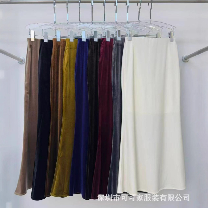 时尚百搭醋酸丝绒半身裙女秋季新款高腰修身显瘦长款鱼尾裙半裙子|undefined