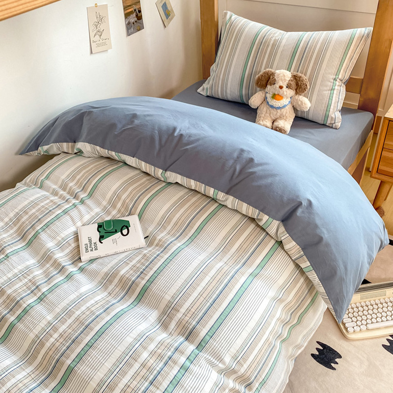 Juego de cama de dormitorio de estudiantes de algodón de tres piezas 2025 nueva funda de edredón de sábana de algodón individual Un juego completo de ropa de cama