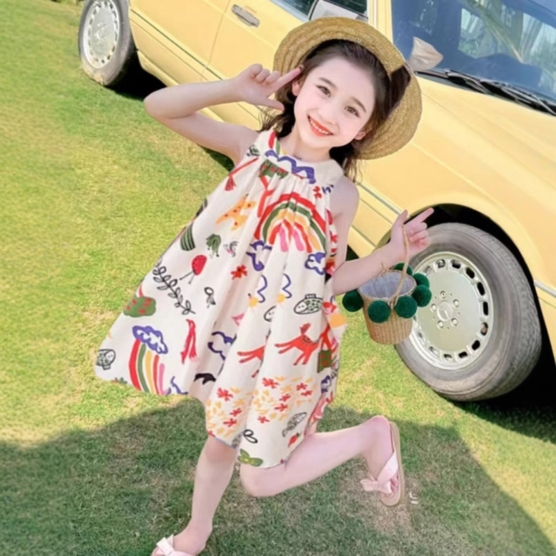 子供の花柄スカートモネガーデンドレス女の赤ちゃんファッショナブルなかわいいプリンセスドレス夏の大きな子供の女の子のドレス|undefined