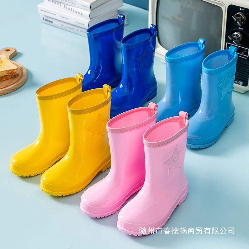 Children's Rain Boots for Big Kidsren, Boys and Girls, Cartoon Non-Slip Rain Boots for Primary School Students, Mid-Tube Warm Water Shoes, Kidsren's Rubber Shoes