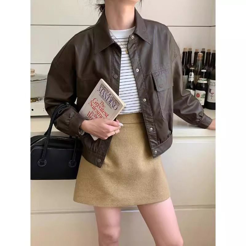 Loose and Stylish Leather Jacket Women's Short Jacket 2025 Autumn and Winter New European Popular Motorcycle Jacket