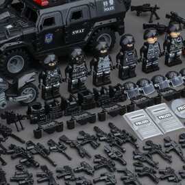 兼容乐高积木批发清仓特警小颗粒人仔现代军事特种兵全套儿童玩具