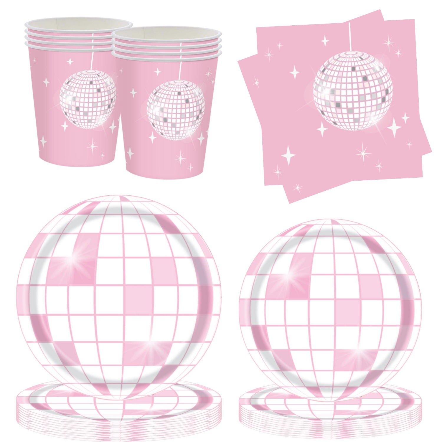 Pink Disco Party Supplies Girl Single Night Carnival Party Decoration Birthday Paper Tray Paper Cup suit