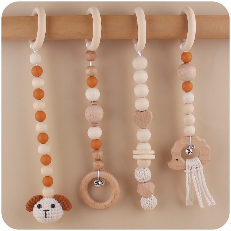 Suministros para bebés de dibujos animados animal cachorro colgante de punto de cuatro piezas de los niños de educación temprana Beech sonajero adornos de juguete