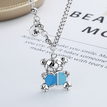 云潮轩S925纯银轻奢笑脸圆珠拼接链字母cd花纹蓝色渐变小熊项链