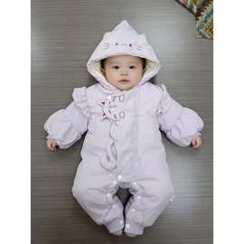 婴儿冬季连体衣棉服带帽哈衣女宝宝加厚保暖外出爬爬服0-2岁冬装