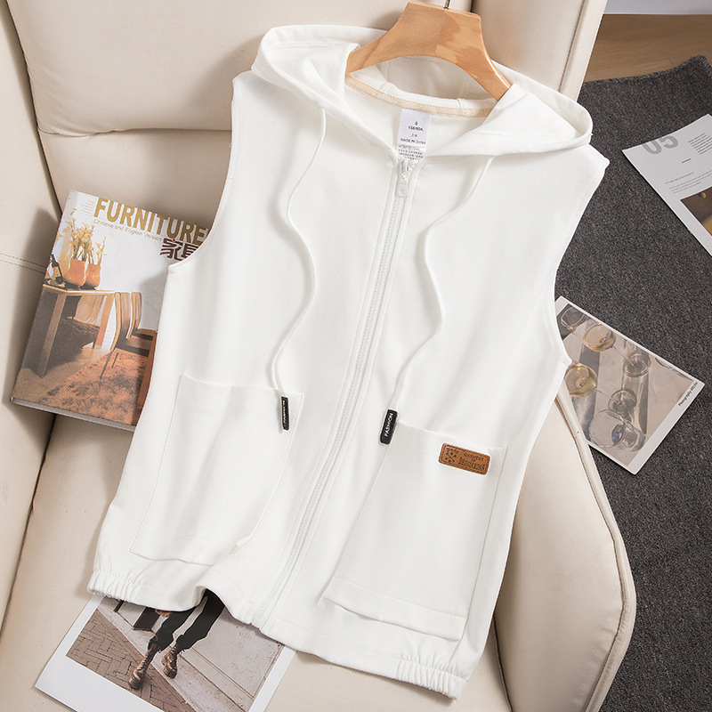 Spring and Autumn New Sleeveless Hooded Cardigan Slimming Sweater Women's Korean Style Simple Loose Large Size Sense Casual Vest