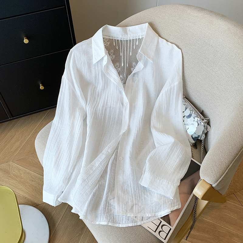 Lace Hollow White Sunscreen Shirt Women's Summer Thin 2025 New Ice Silk Breathable Small Shirt Jacket Lace Hollow White Sunscreen Shirt Women's Summer Thin 2025 New Ice Silk Breathable Small Shirt Jacket