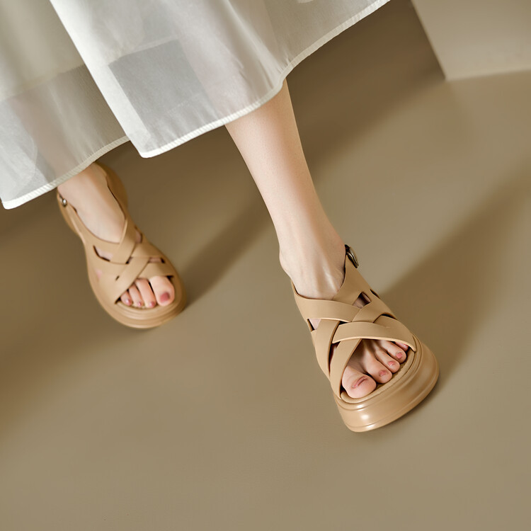 Sandal da cừu đế dày hở ngón tăng chiều cao nữ — Màu bạc, Màu mơ chi tiết 47