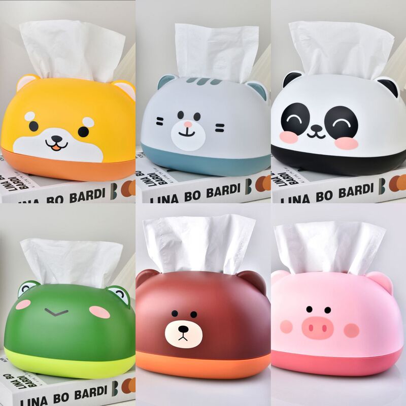 RB577 Cartoon Piggy Bear Tiger Tissue Box Household Living Room Roll Paper Tube Toilet Sanitary Box Tissue Storage