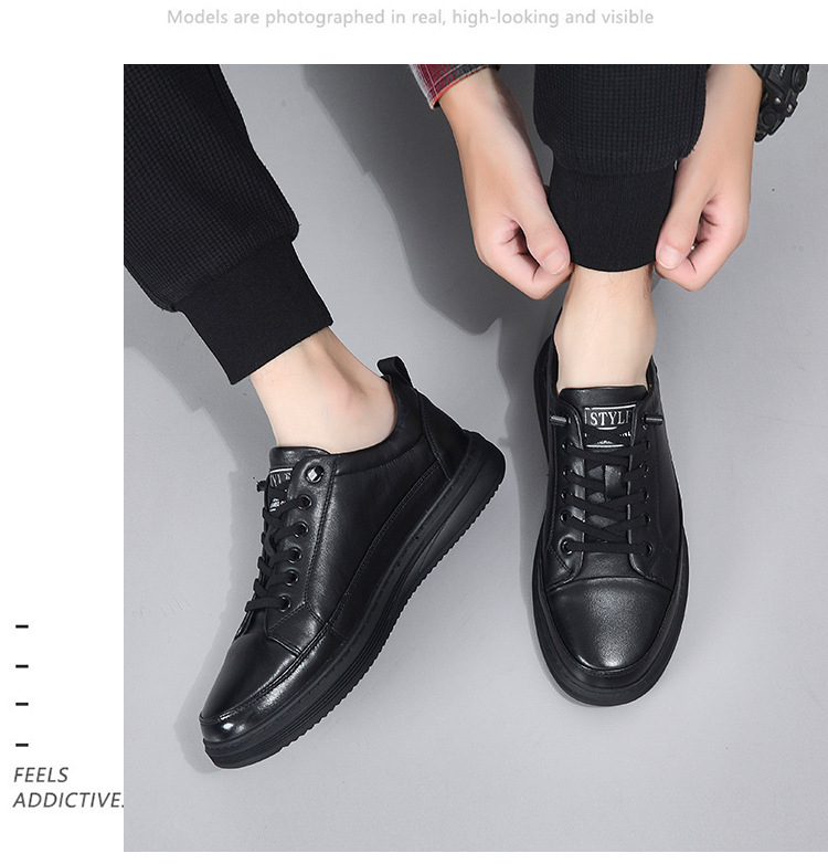 Chaussures en cuir pour hommes, chaussures plates noires, chaussures décontractées et polyvalentes en cuir de vachette de qualité supérieure, nouvelle collection automne_voghion.com