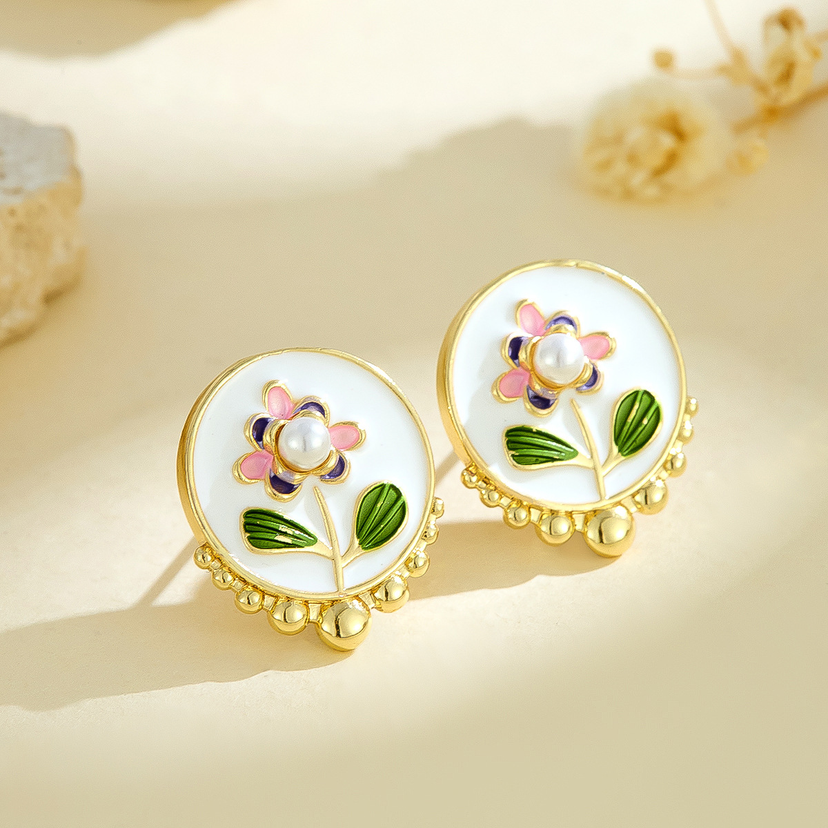 Pendientes de pintura al óleo de jardín de Monet para mujer nuevos pendientes de lujo ligero de estilo chino de alta gama 2025 nuevos accesorios de oreja de temperamento explosivo
