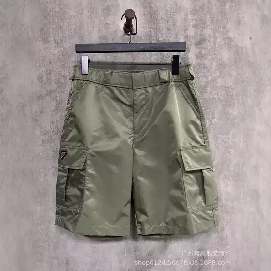 Premium P Brand 25SS New Triangle Logo Dual-Pocket Nylon Cargo Shorts, Unisex Loose Fit
