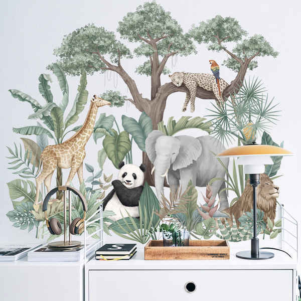 Forest animal elephant panda wall stickers living room bedroom…