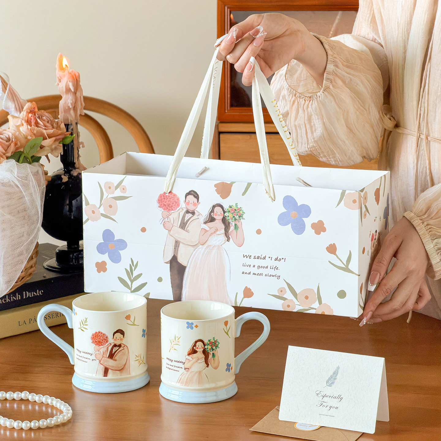 Double Happiness Wedding Couple Cup Set Souvenir Gift Set Wedding Tableware Gift High-Value Water Cup for Girls Engagement Gift