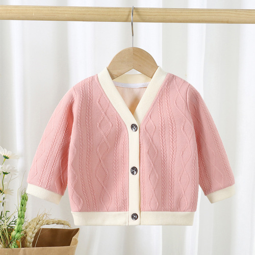 Children's Knitwear  Spring and Autumn V-Neck Cardigan Outerwear for Boys and Girls, Baby Long-Sleeved Top for Toddlers