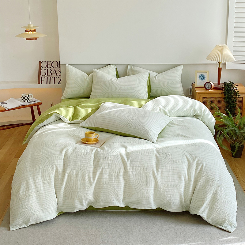 Cama de algodón de tres capas de hilo de cuatro piezas, cubierta de sábanas de algodón puro de grado materno-infantil, simple cama doble se puede lavar en máquina