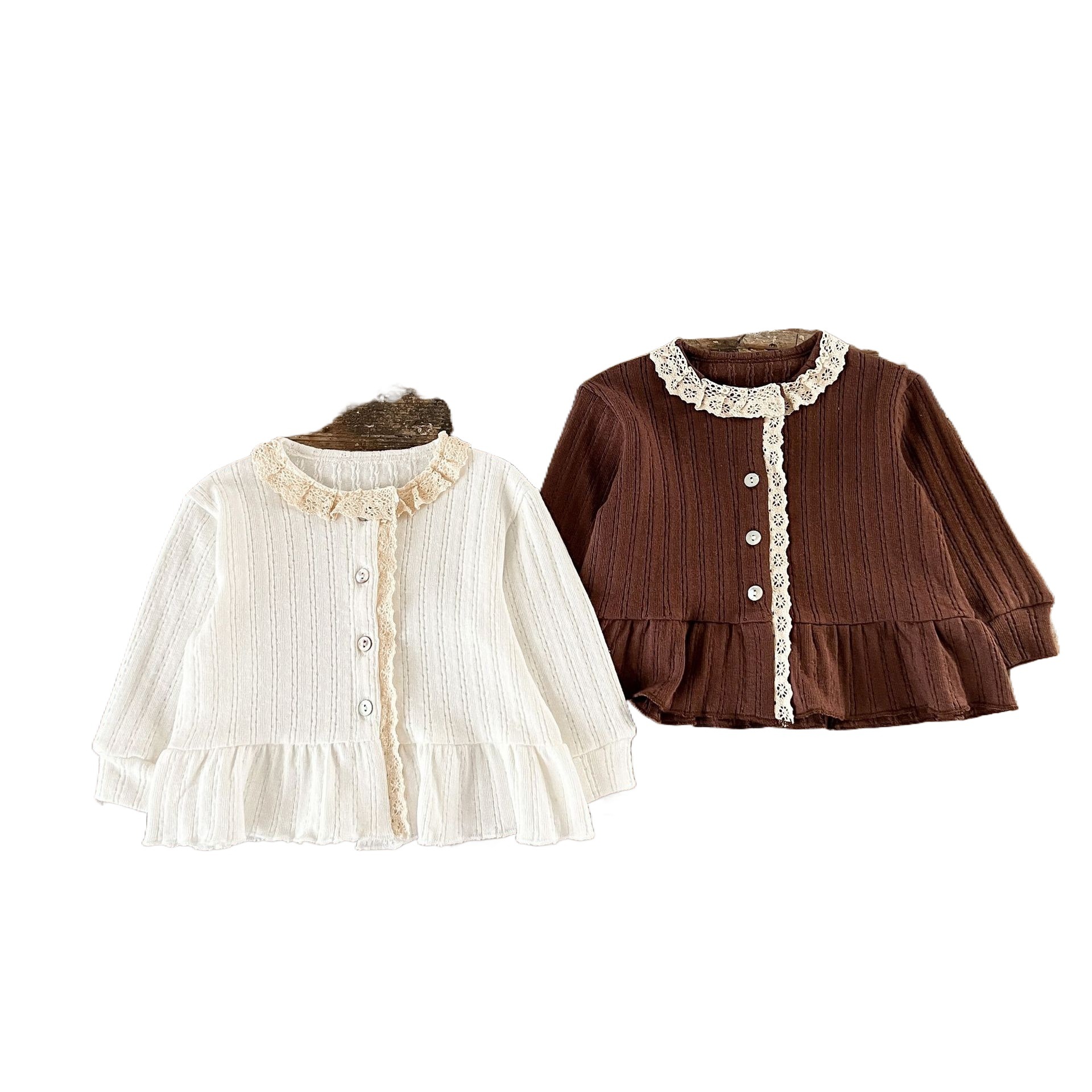 Ins niñas coreanas bebés de otoño vestir Jacquard encaje cardigan bebés algodón multicolor con abrigo