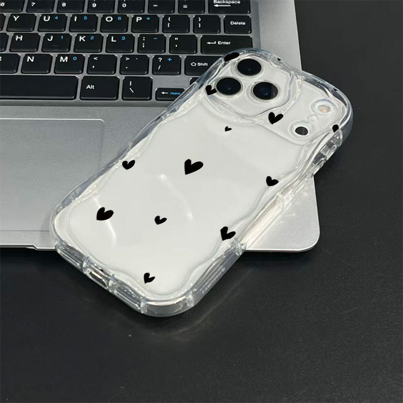 Black Heart-Shaped Iphone15 Mobile Phone Case Suitable for Apple 17Promax Girls 16Pro Niche 14 Anti-Fall 13